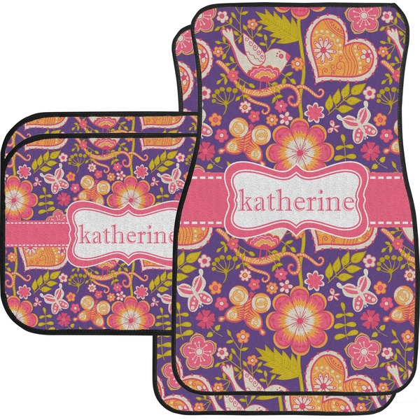 Custom Birds & Hearts Car Floor Mats Set - 2 Front & 2 Back (Personalized)