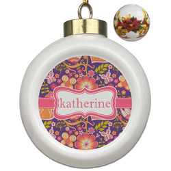 Birds & Hearts Ceramic Ball Ornaments - Poinsettia Garland (Personalized)