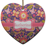 Birds & Hearts Heart Ceramic Ornament w/ Name or Text