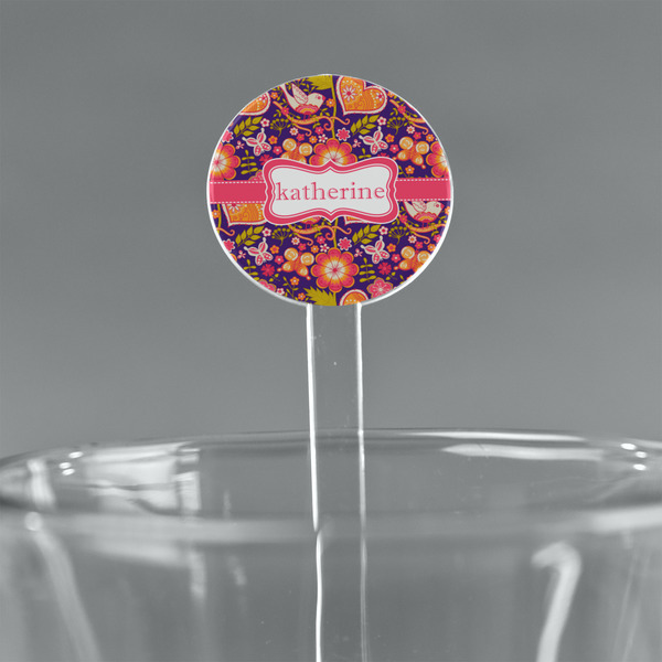 Custom Birds & Hearts 7" Round Plastic Stir Sticks - Clear (Personalized)