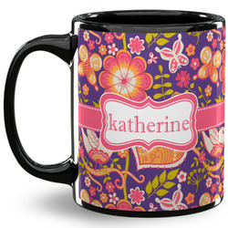 Birds & Hearts 11 Oz Coffee Mug - Black (Personalized)