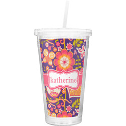 Birds & Hearts Double Wall Tumbler with Straw (Personalized)