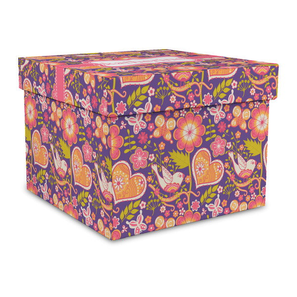 Custom Birds & Hearts Gift Box with Lid - Canvas Wrapped - Large (Personalized)