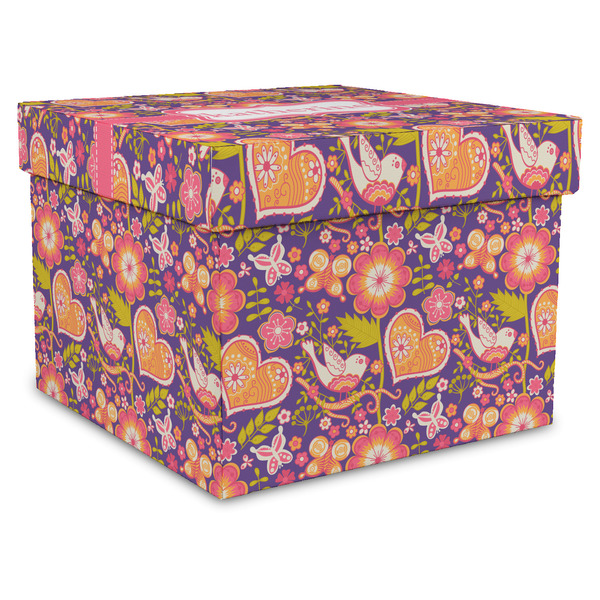 Custom Birds & Hearts Gift Box with Lid - Canvas Wrapped - X-Large (Personalized)