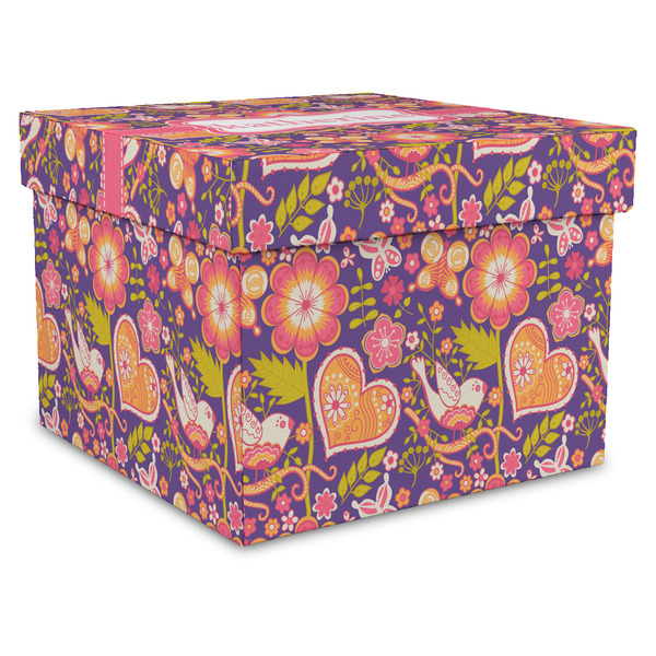 Custom Birds & Hearts Gift Box with Lid - Canvas Wrapped - XX-Large (Personalized)