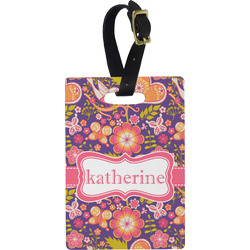Birds & Hearts Plastic Luggage Tag - Rectangular w/ Name or Text