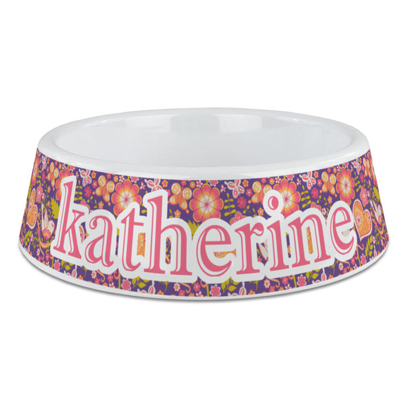 Custom Birds & Hearts Plastic Dog Bowl - Large (Personalized)