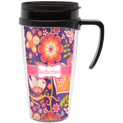 Birds & Hearts Acrylic Travel Mug with Handle (Personalized)