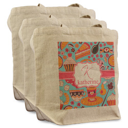 Dessert & Coffee Reusable Cotton Grocery Bags - Set of 3 (Personalized)