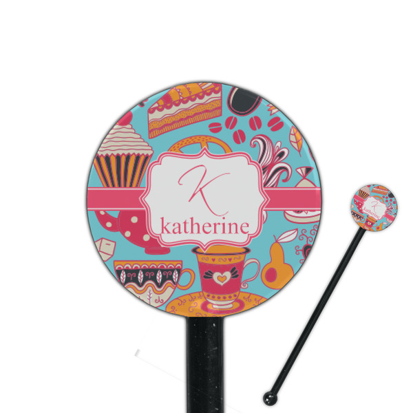 Custom Dessert & Coffee 5.5" Round Plastic Stir Sticks - Black - Single Sided (Personalized)