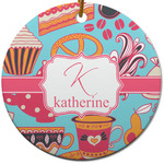 Dessert & Coffee Round Ceramic Ornament w/ Name and Initial