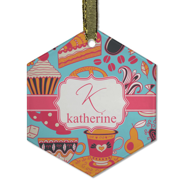 Custom Dessert & Coffee Flat Glass Ornament - Hexagon w/ Name and Initial