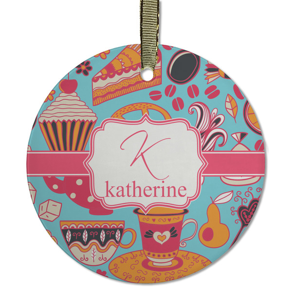 Custom Dessert & Coffee Flat Glass Ornament - Round w/ Name and Initial