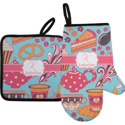 Dessert & Coffee Right Oven Mitt & Pot Holder Set w/ Name and Initial
