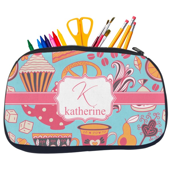 Custom Dessert & Coffee Neoprene Pencil Case - Medium w/ Name and Initial