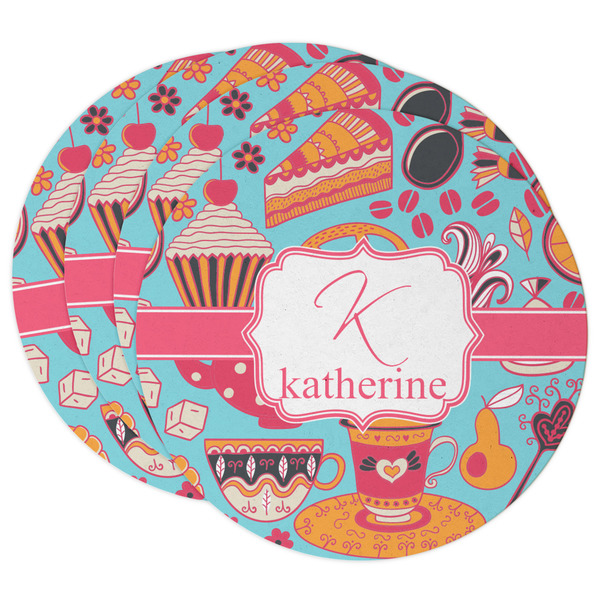 Custom Dessert & Coffee Round Paper Coasters w/ Name and Initial