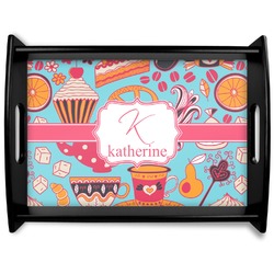 Dessert & Coffee Black Wooden Tray - Large (Personalized)