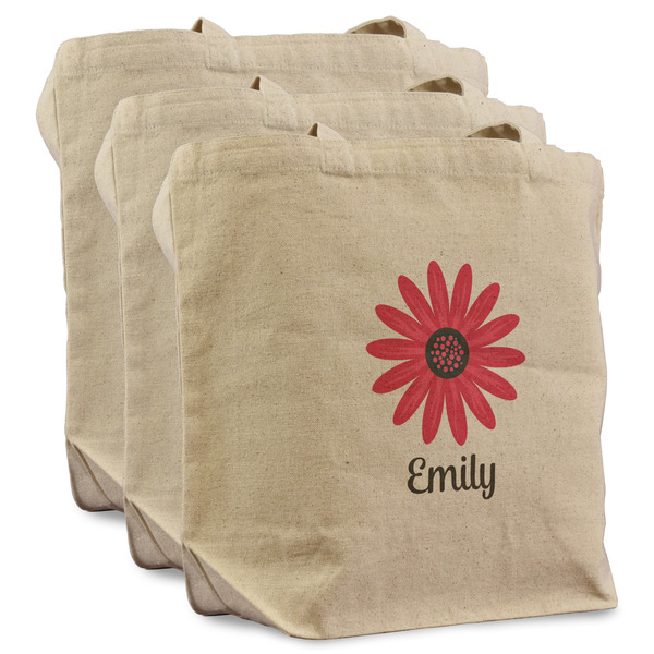 Custom Daisies Reusable Cotton Grocery Bags - Set of 3 (Personalized)