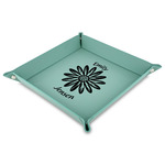 Daisies Faux Leather Dice Tray - 9" x 9"  - Teal (Personalized)