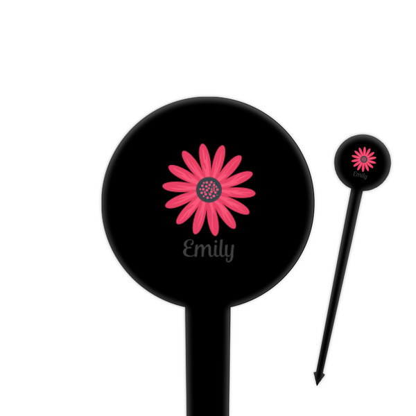 Custom Daisies 4" Round Plastic Food Picks - Black - Double Sided (Personalized)