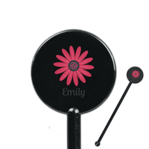 Custom Daisies 5.5" Round Plastic Stir Sticks - Black - Double Sided (Personalized)