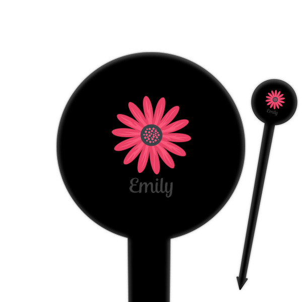 Custom Daisies 6" Round Plastic Food Picks - Black - Double Sided (Personalized)