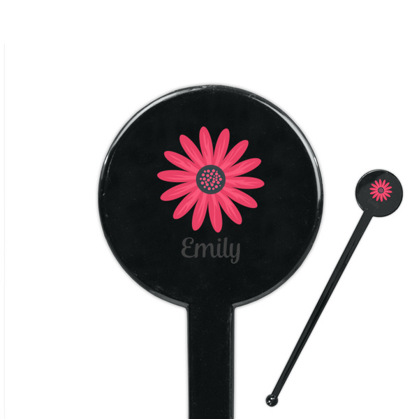 Custom Daisies 7" Round Plastic Stir Sticks - Black - Single Sided (Personalized)