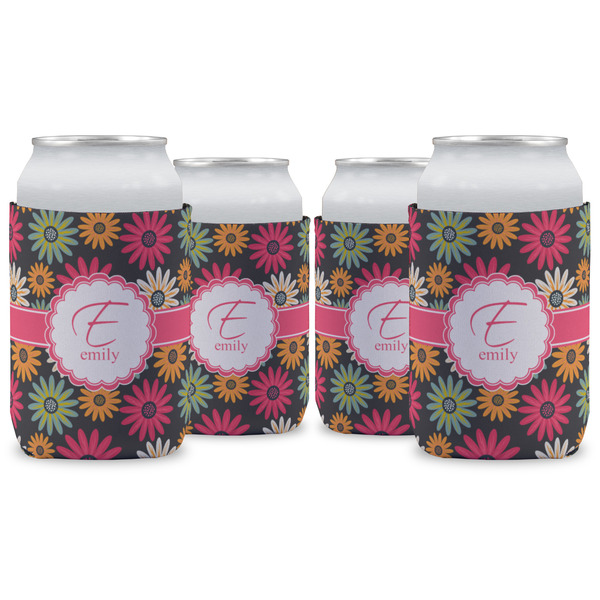 Custom Daisies Can Cooler (12 oz) - Set of 4 w/ Name and Initial