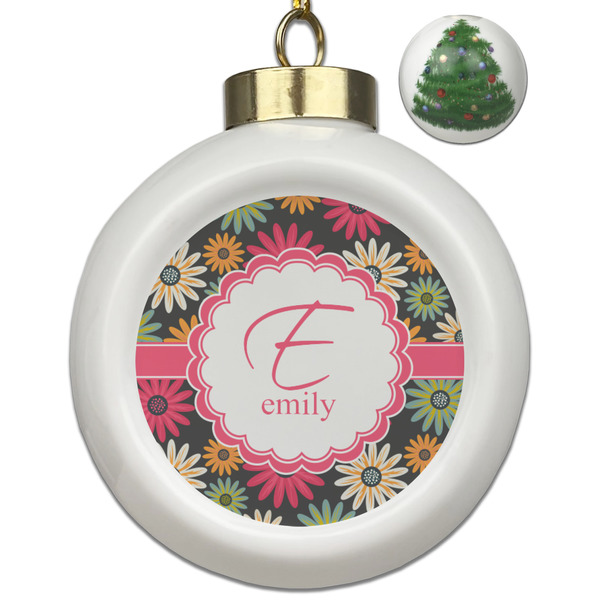 Custom Daisies Ceramic Ball Ornament - Christmas Tree (Personalized)