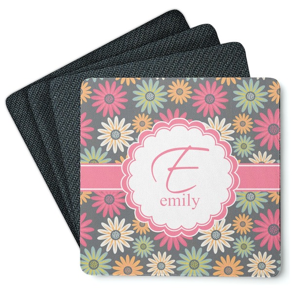 Custom Daisies Square Rubber Backed Coasters - Set of 4 (Personalized)