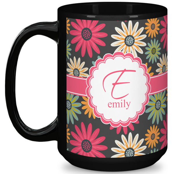 Custom Daisies 15 Oz Coffee Mug - Black (Personalized)