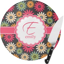 Daisies Round Glass Cutting Board - Medium (Personalized)