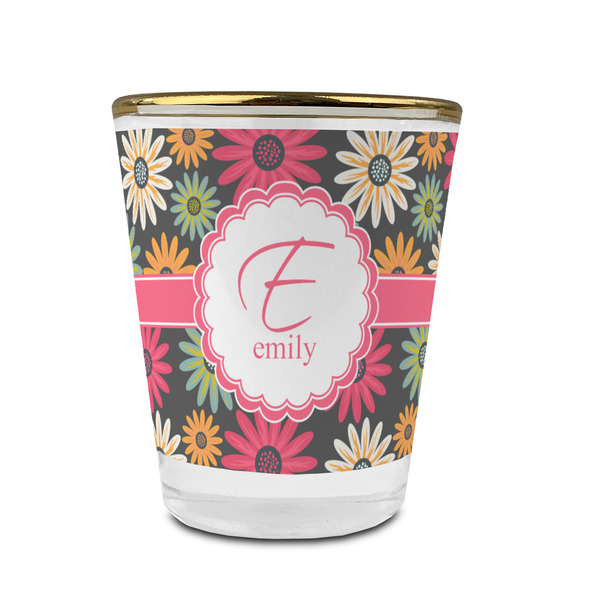 Custom Daisies Glass Shot Glass - 1.5 oz - with Gold Rim - Single (Personalized)