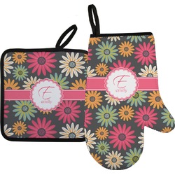 Daisies Right Oven Mitt & Pot Holder Set w/ Name and Initial