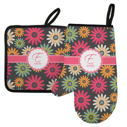 Daisies Left Oven Mitt & Pot Holder Set w/ Name and Initial