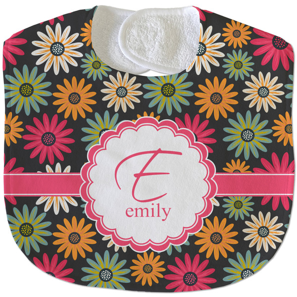 Custom Daisies Velour Baby Bib w/ Name and Initial