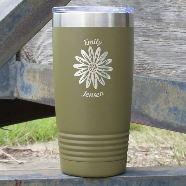 Custom Daisies 20 oz Stainless Steel Tumbler - Olive - Double Sided (Personalized)