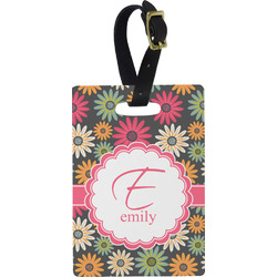 Daisies Plastic Luggage Tag - Rectangular w/ Name and Initial