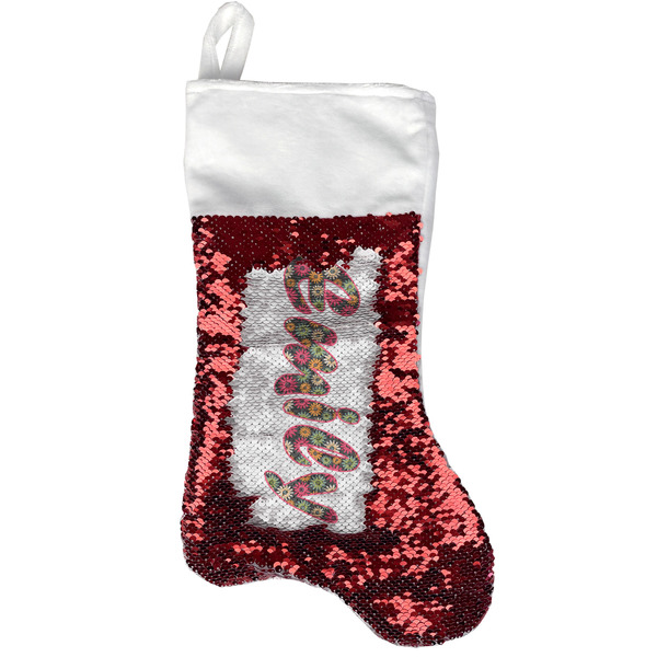 Custom Daisies Reversible Sequin Stocking - Red (Personalized)