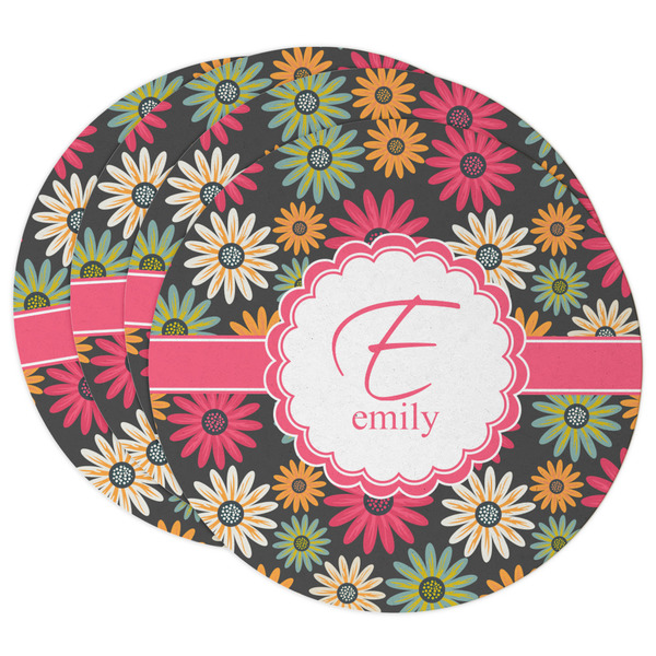 Custom Daisies Round Paper Coasters w/ Name and Initial