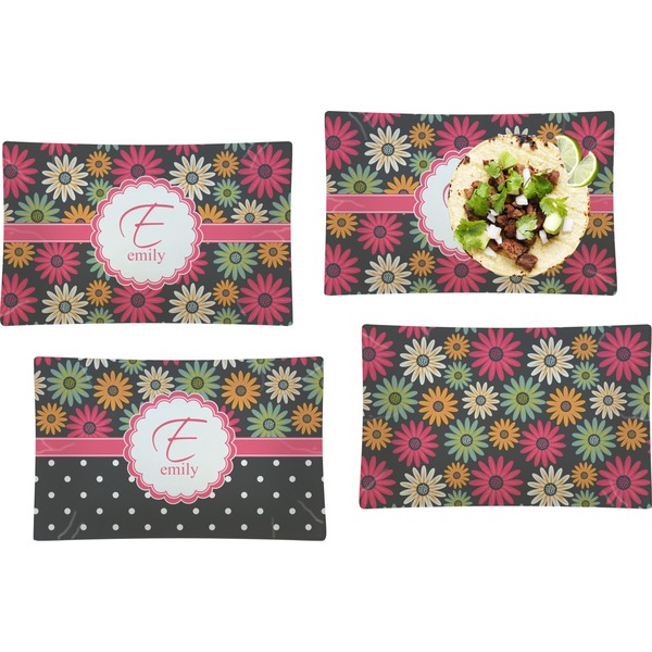 Custom Daisies Set of 4 Glass Rectangular Lunch / Dinner Plate (Personalized)