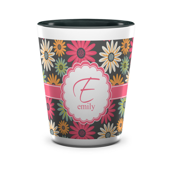 Custom Daisies Ceramic Shot Glass - 1.5 oz - Two Tone - Single (Personalized)