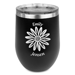 Daisies Stemless Wine Tumbler - 5 Color Choices - Stainless Steel  (Personalized)