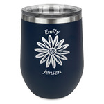 Daisies Stemless Stainless Steel Wine Tumbler - Navy - Double Sided (Personalized)