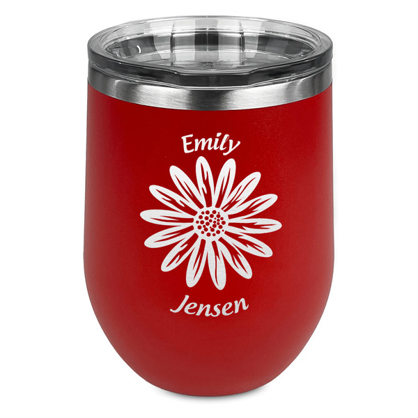 Custom Daisies Stemless Stainless Steel Wine Tumbler - Red - Double Sided (Personalized)