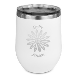 Daisies Stemless Stainless Steel Wine Tumbler - White - Double Sided (Personalized)