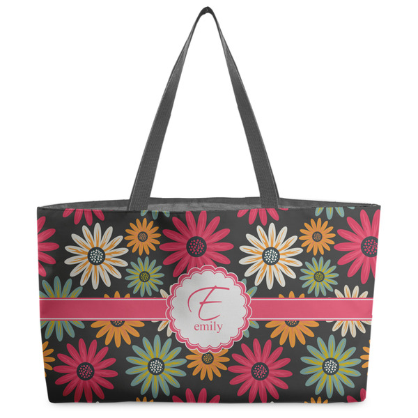 Custom Daisies Beach Totes Bag - w/ Black Handles (Personalized)