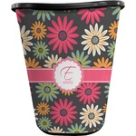 Daisies Waste Basket - Single Sided (Black) (Personalized)