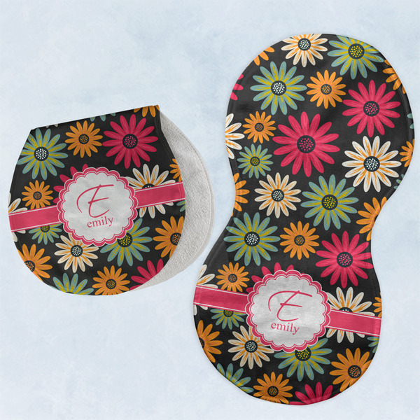 Custom Daisies Burp Pads - Velour - Set of 2 w/ Name and Initial