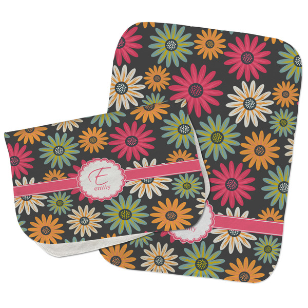 Custom Daisies Burp Cloths - Fleece - Set of 2 w/ Name and Initial